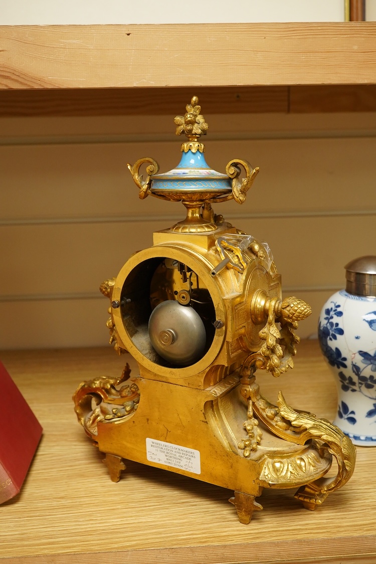 A late 19th century French Sevres style ormolu mantel clock, 31cm